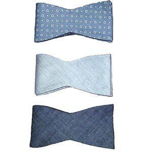 The Tie Bar Set of 3 Bow Ties Cotton Linen Silk Silver Gray Blue Geometric